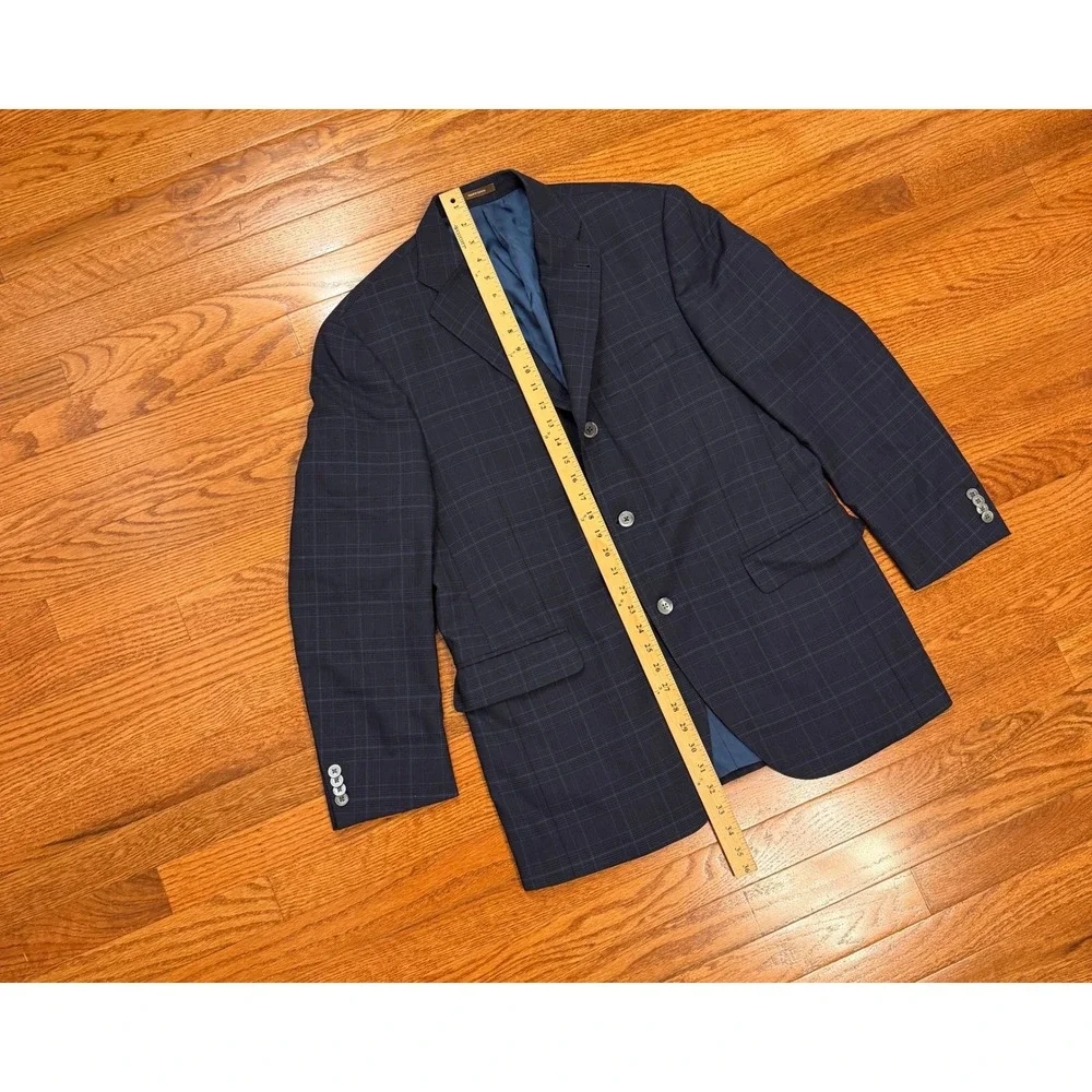 Peter Millar Sport Coat Mens 40R Wool Navy Blue Plaid Blazer Jacket 3 Button